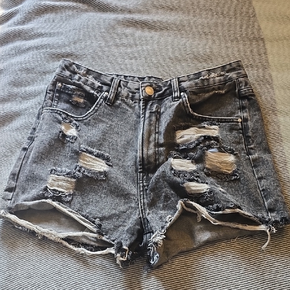 Refuge Ripped Black Denim Shorts